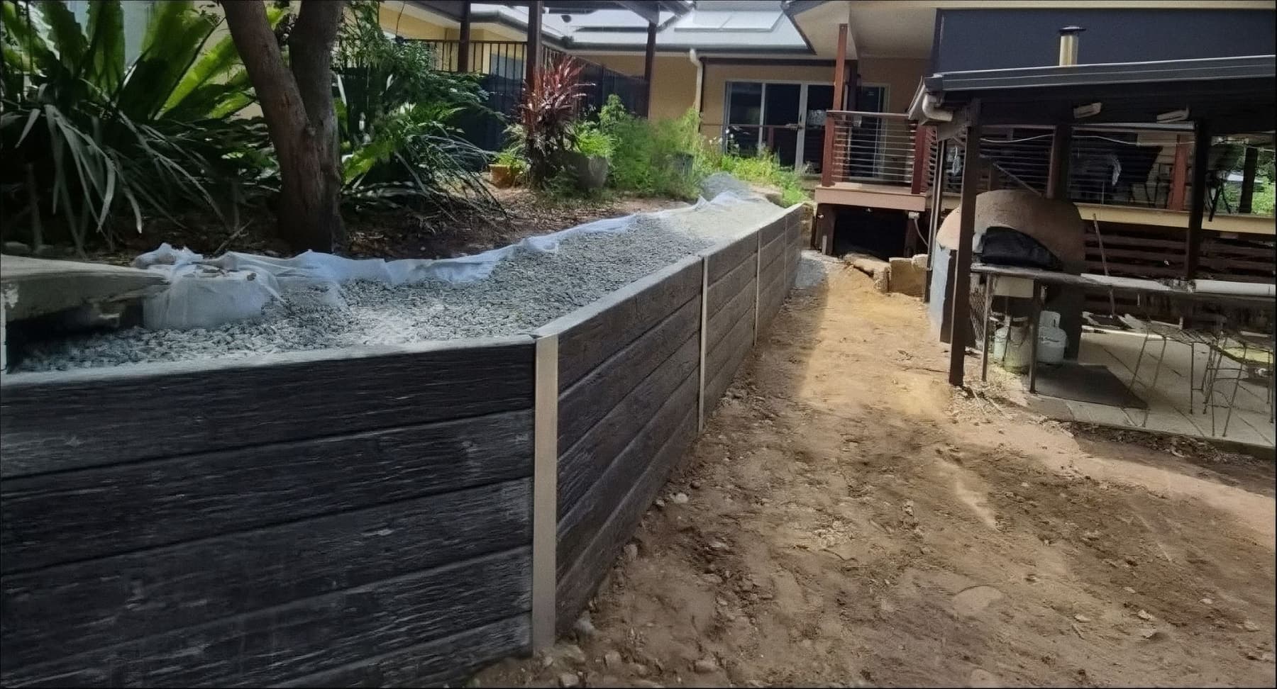 Feature sleeper retaining wall at Camira