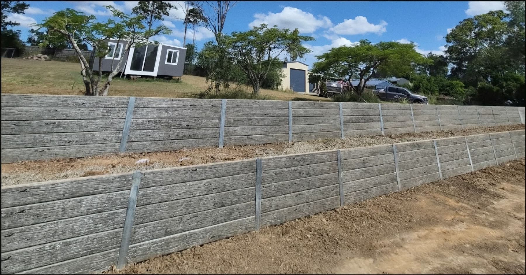 New concrete sleeper retaining wall, Woodhill